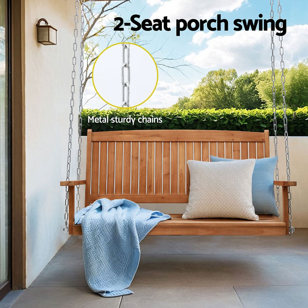 Gardeon Porch Swing Chair With Chain Outdoor Furniture Wooden Bench 2 Seater - OZ Home Deals