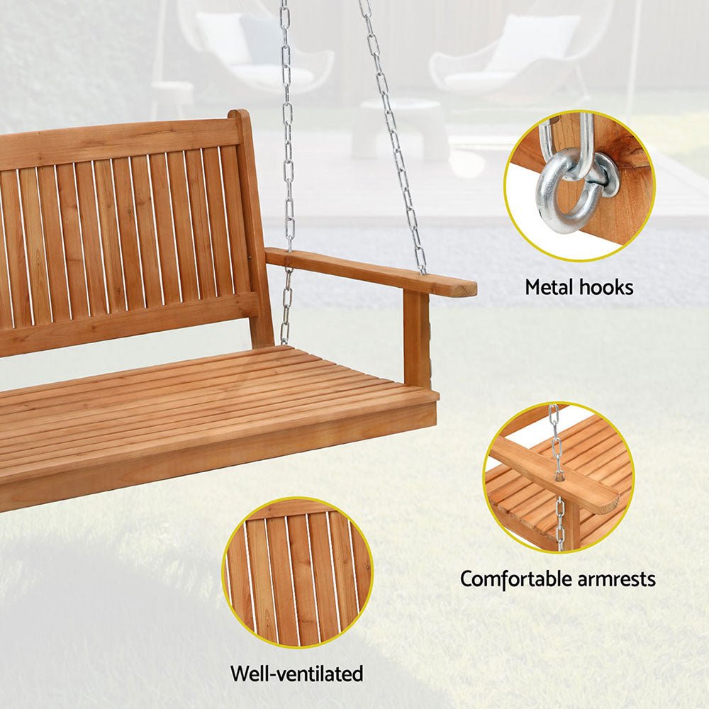 Gardeon Porch Swing Chair With Chain Outdoor Furniture Wooden Bench 2 Seater - OZ Home Deals
