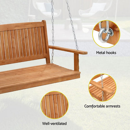 Gardeon Porch Swing Chair With Chain Outdoor Furniture Wooden Bench 2 Seater - OZ Home Deals