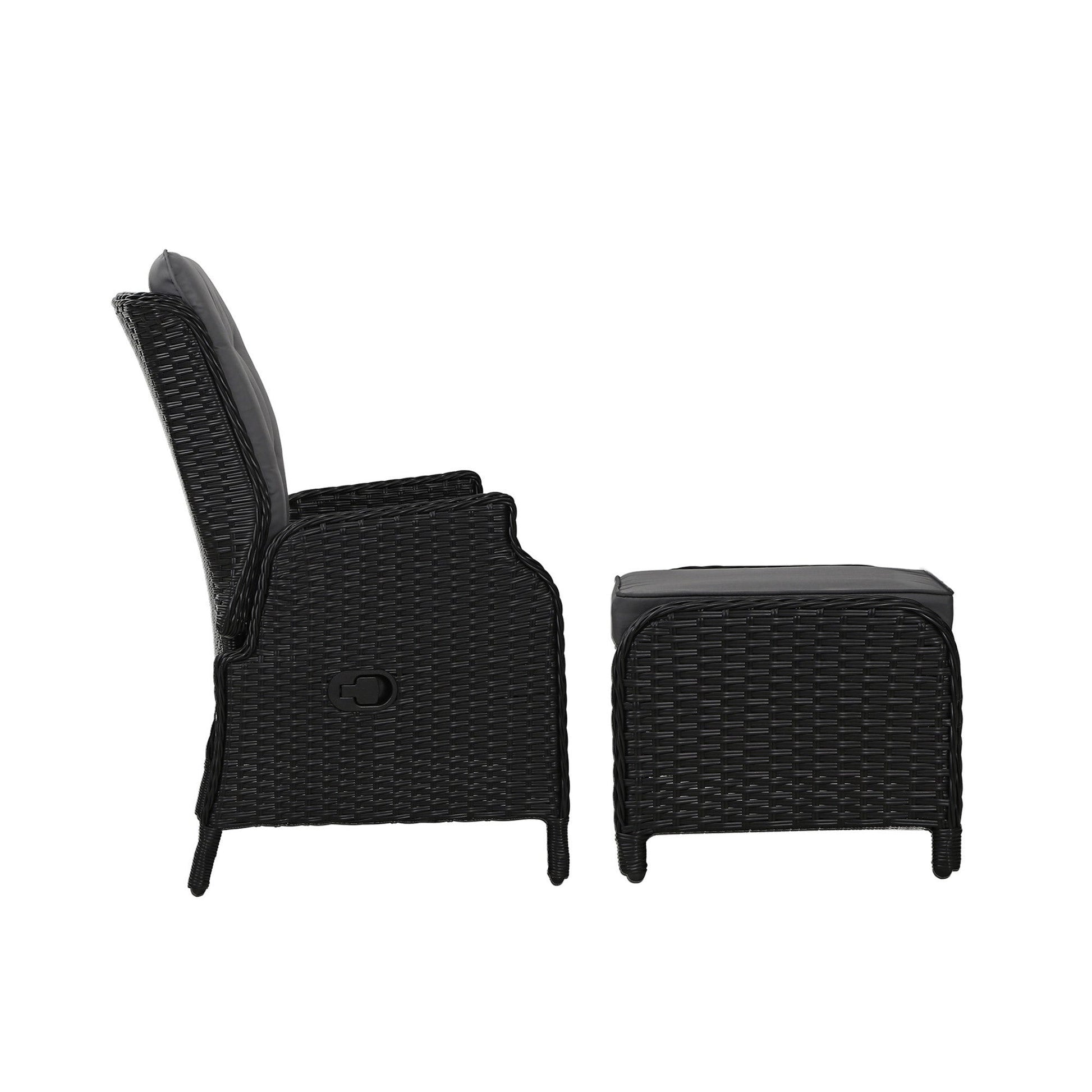 Gardeon Recliner Chair Sun lounge Wicker Lounger Outdoor Furniture Patio Adjustable Black - OZ Home Deals