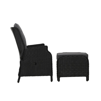 Gardeon Recliner Chair Sun lounge Wicker Lounger Outdoor Furniture Patio Adjustable Black - OZ Home Deals