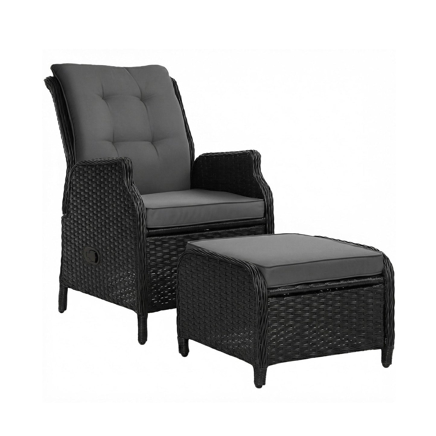 Gardeon Recliner Chair Sun lounge Wicker Lounger Outdoor Furniture Patio Adjustable Black - OZ Home Deals