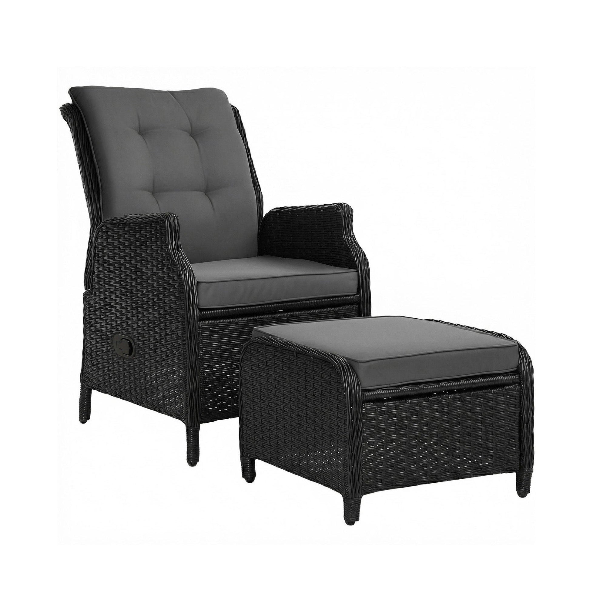 Gardeon Recliner Chair Sun lounge Wicker Lounger Outdoor Furniture Patio Adjustable Black - OZ Home Deals