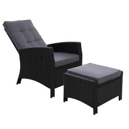Gardeon Recliner Chair Sun lounge Wicker Lounger Outdoor Patio Furniture Adjustable Black - OZ Home Deals