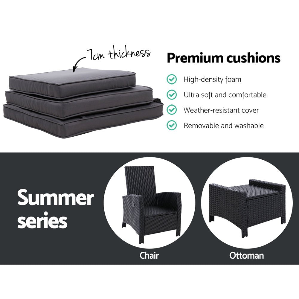 Gardeon Recliner Chair Sun lounge Wicker Lounger Outdoor Patio Furniture Adjustable Black - OZ Home Deals