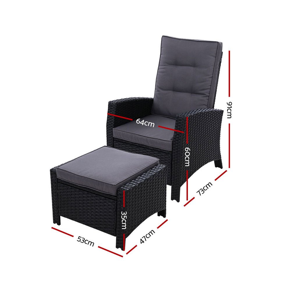 Gardeon Recliner Chair Sun lounge Wicker Lounger Outdoor Patio Furniture Adjustable Black - OZ Home Deals