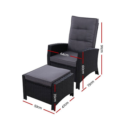 Gardeon Recliner Chair Sun lounge Wicker Lounger Outdoor Patio Furniture Adjustable Black - OZ Home Deals