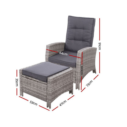 Gardeon Recliner Chair Sun lounge Wicker Lounger Outdoor Patio Furniture Adjustable Grey - OZ Home Deals