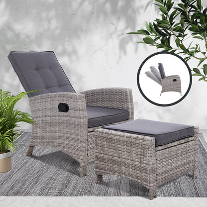 Gardeon Recliner Chair Sun lounge Wicker Lounger Outdoor Patio Furniture Adjustable Grey - OZ Home Deals