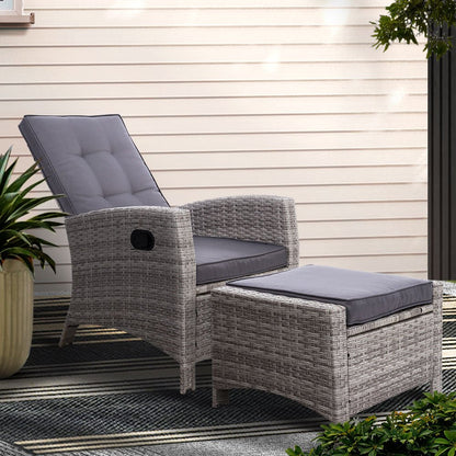 Gardeon Recliner Chair Sun lounge Wicker Lounger Outdoor Patio Furniture Adjustable Grey - OZ Home Deals