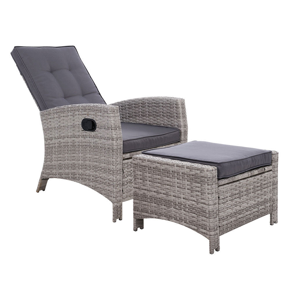 Gardeon Recliner Chair Sun lounge Wicker Lounger Outdoor Patio Furniture Adjustable Grey - OZ Home Deals