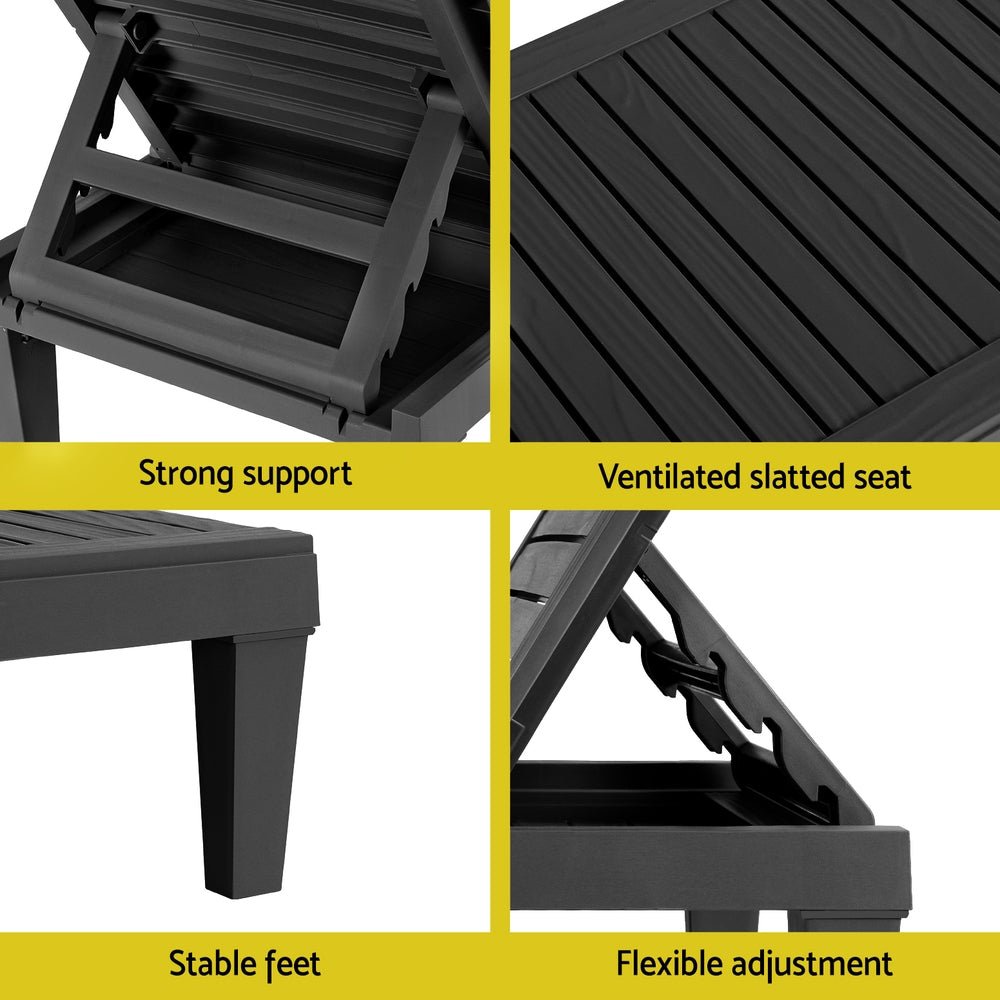 Gardeon Sun Lounge Adjustable Recliner Patio Outdoor Furniture Lightweight Black - OZ Home Deals