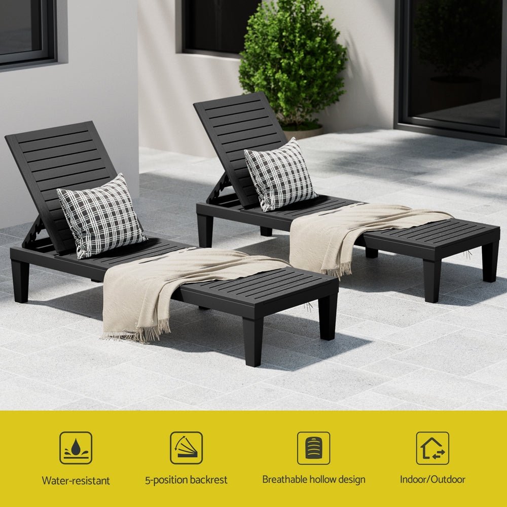 Gardeon Sun Lounge Adjustable Recliner Patio Outdoor Furniture Lightweight Black - OZ Home Deals