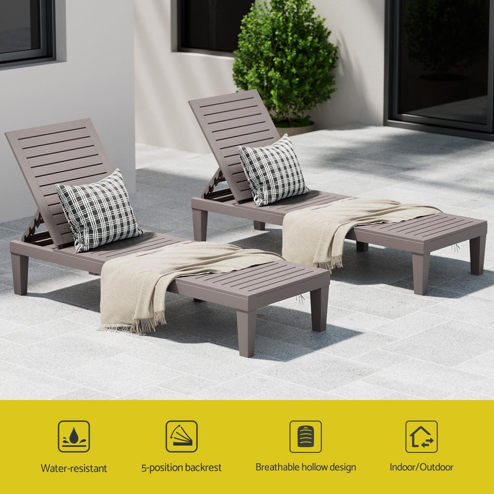 Gardeon Sun Lounge Adjustable Recliner Patio Outdoor Furniture Lightweight Brown - OZ Home Deals