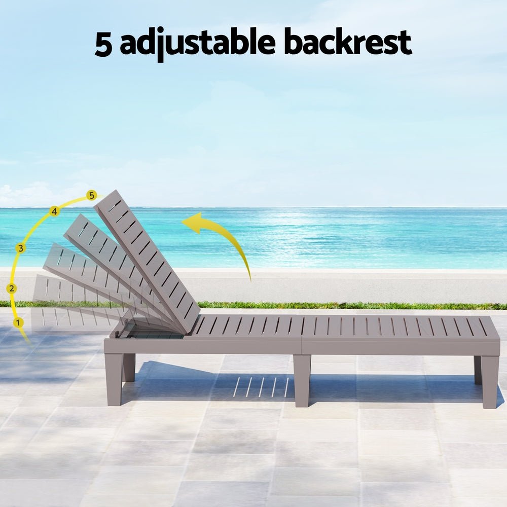 Gardeon Sun Lounge Adjustable Recliner Patio Outdoor Furniture Lightweight Brown - OZ Home Deals