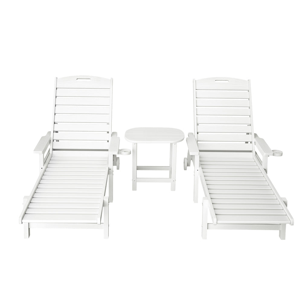 Gardeon Sun Lounge Lounger Beach Chair HDPE Patio Outdoor Furniture with Wheels White - OZ Home Deals