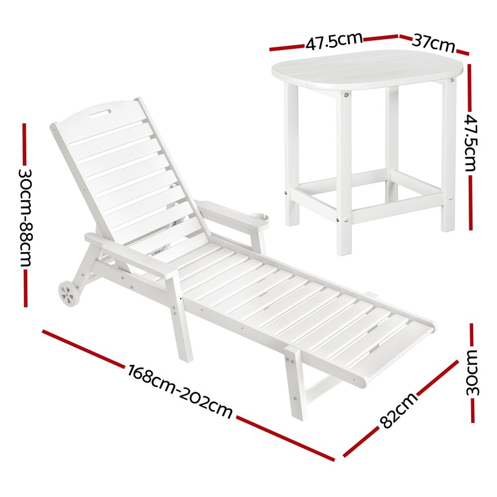 Gardeon Sun Lounge Lounger Beach Chair HDPE Patio Outdoor Furniture with Wheels White - OZ Home Deals