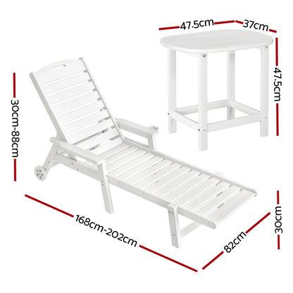 Gardeon Sun Lounge Lounger Beach Chair HDPE Patio Outdoor Furniture with Wheels White - OZ Home Deals