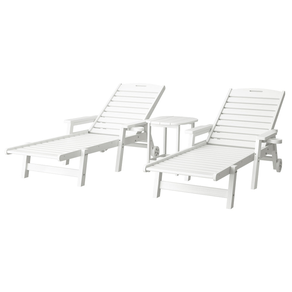 Gardeon Sun Lounge Lounger Beach Chair HDPE Patio Outdoor Furniture with Wheels White - OZ Home Deals