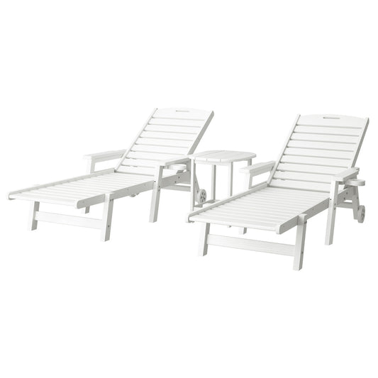 Gardeon Sun Lounge Lounger Beach Chair HDPE Patio Outdoor Furniture with Wheels White - OZ Home Deals