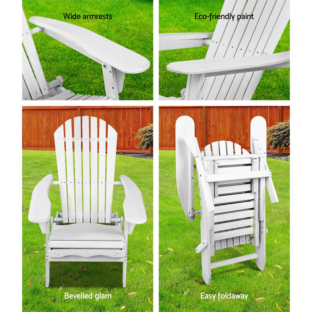 Gardeon Sun Lounge Outdoor Chairs Wooden Foldable Patio Furniture Adirondack White - OZ Home Deals