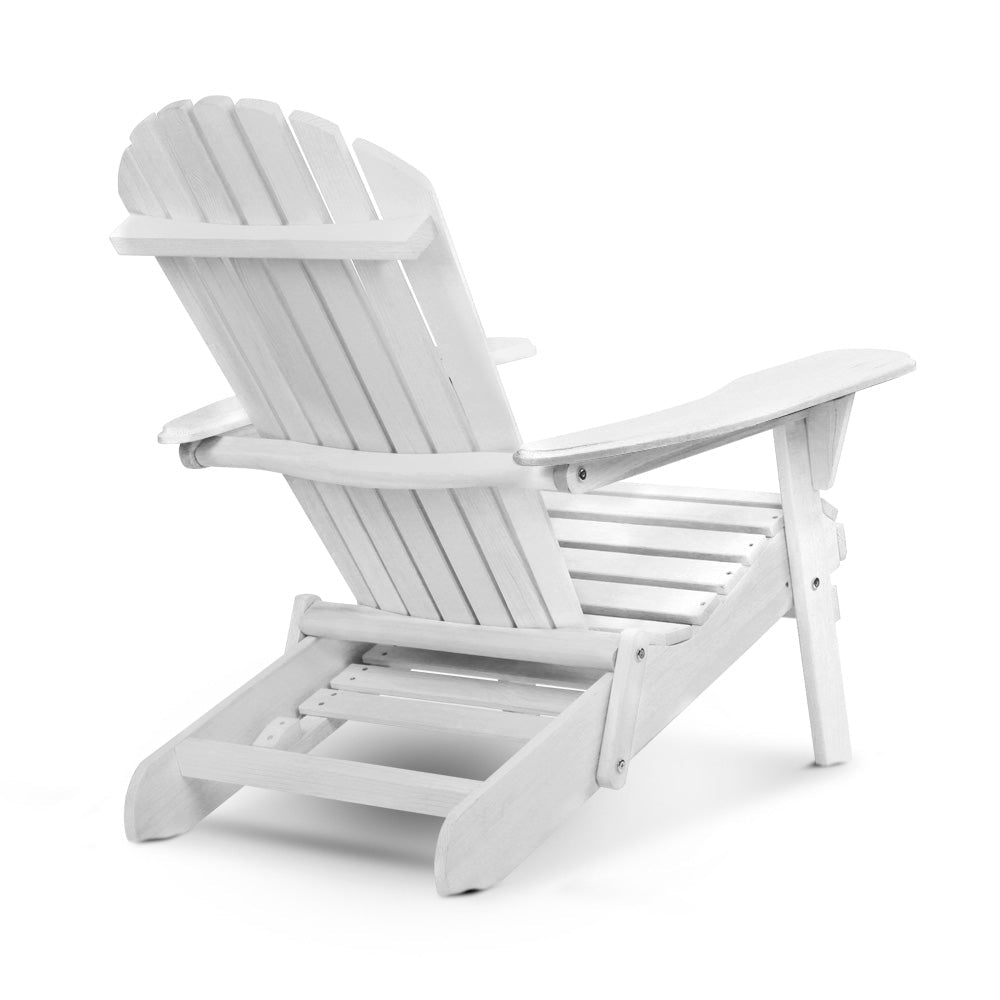 Gardeon Sun Lounge Outdoor Chairs Wooden Foldable Patio Furniture Adirondack White - OZ Home Deals