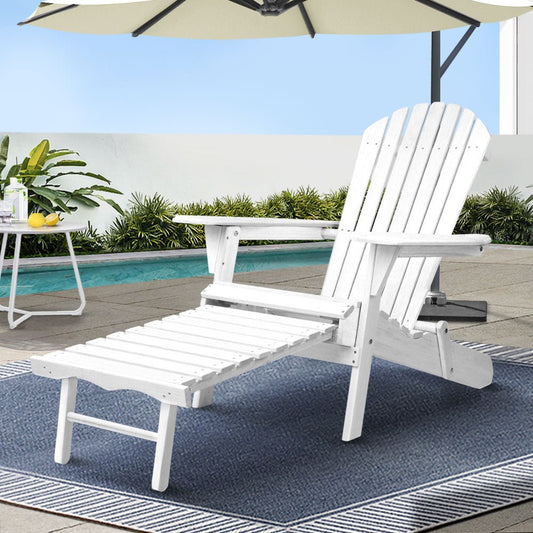 Gardeon Sun Lounge Outdoor Chairs Wooden Foldable Patio Furniture Adirondack White - OZ Home Deals