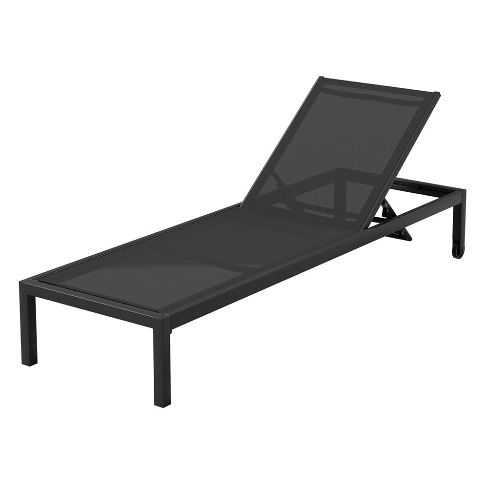 Gardeon Sun Lounge Outdoor Lounger Aluminium Folding Beach Chair Wheels Black - OZ Home Deals