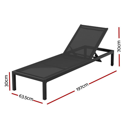Gardeon Sun Lounge Outdoor Lounger Aluminium Folding Beach Chair Wheels Black - OZ Home Deals
