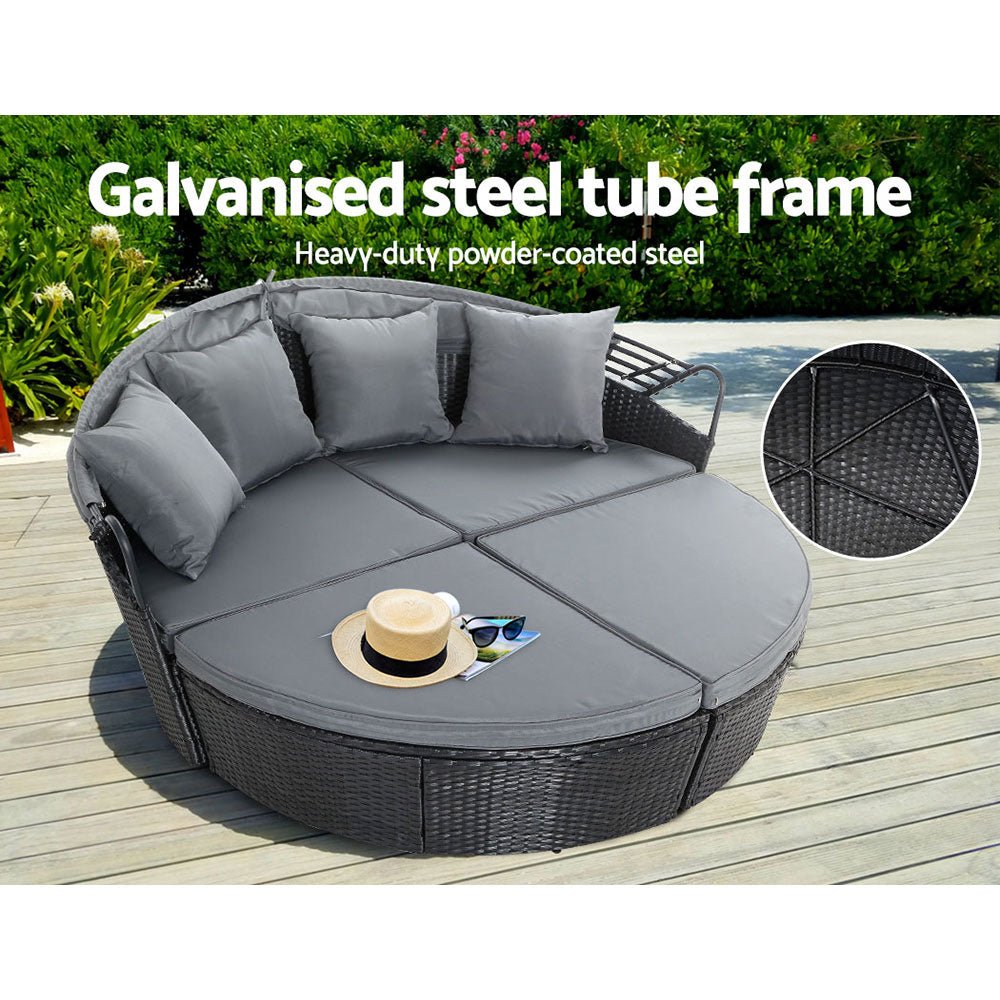 Gardeon Sun Lounge Setting Wicker Lounger Day Bed Outdoor Furniture Patio Black - OZ Home Deals