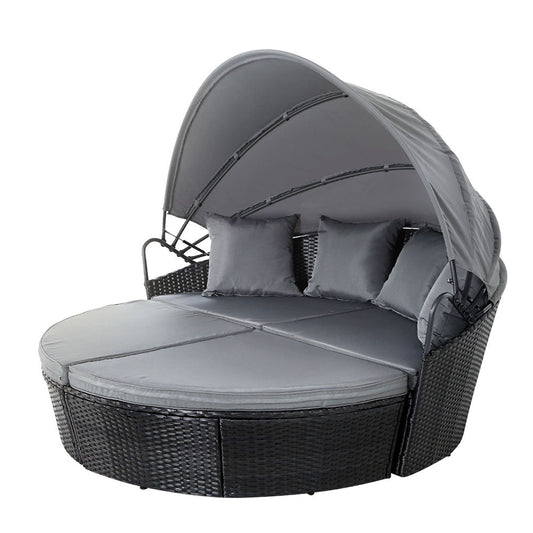 Gardeon Sun Lounge Setting Wicker Lounger Day Bed Outdoor Furniture Patio Black - OZ Home Deals