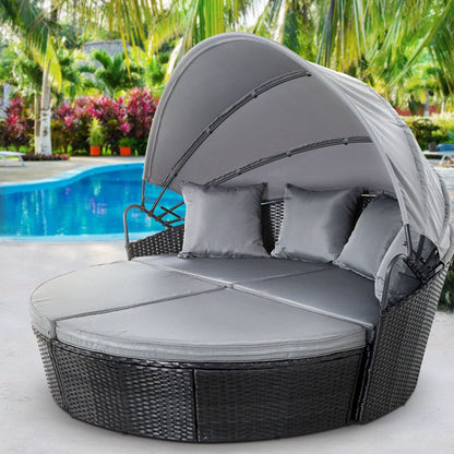 Gardeon Sun Lounge Setting Wicker Lounger Day Bed Outdoor Furniture Patio Black - OZ Home Deals