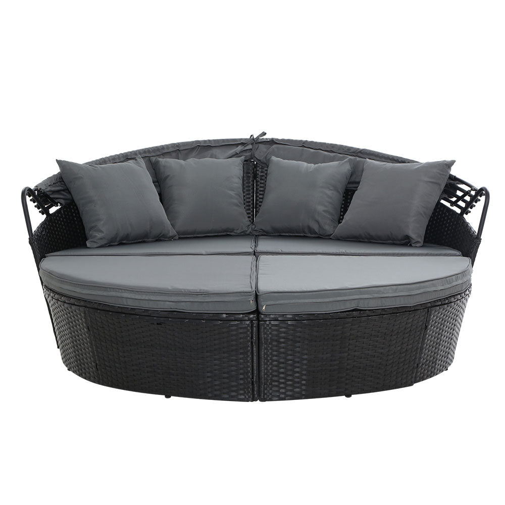 Gardeon Sun Lounge Setting Wicker Lounger Day Bed Outdoor Furniture Patio Black - OZ Home Deals