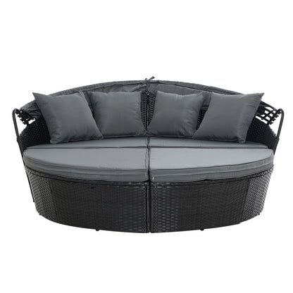 Gardeon Sun Lounge Setting Wicker Lounger Day Bed Outdoor Furniture Patio Black - OZ Home Deals