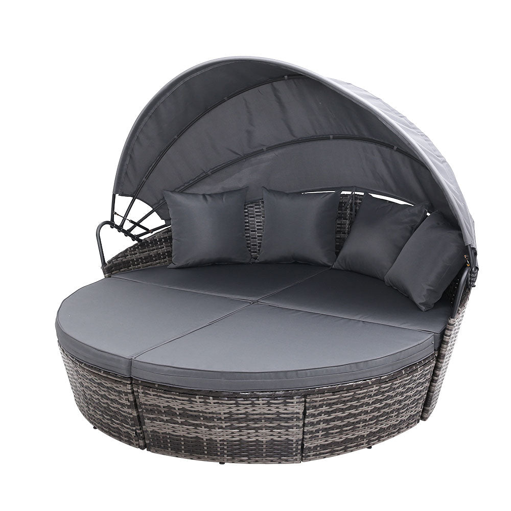 Gardeon Sun Lounge Setting Wicker Lounger Day Bed Outdoor Furniture Patio Grey - OZ Home Deals