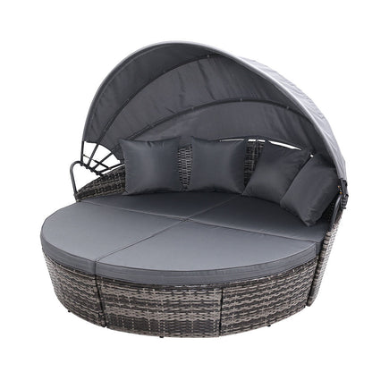 Gardeon Sun Lounge Setting Wicker Lounger Day Bed Outdoor Furniture Patio Grey - OZ Home Deals