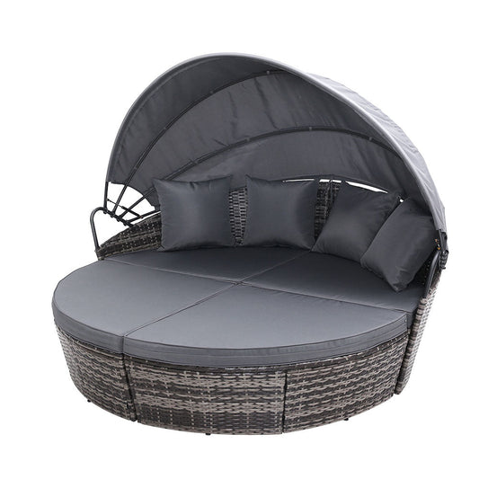 Gardeon Sun Lounge Setting Wicker Lounger Day Bed Outdoor Furniture Patio Grey - OZ Home Deals
