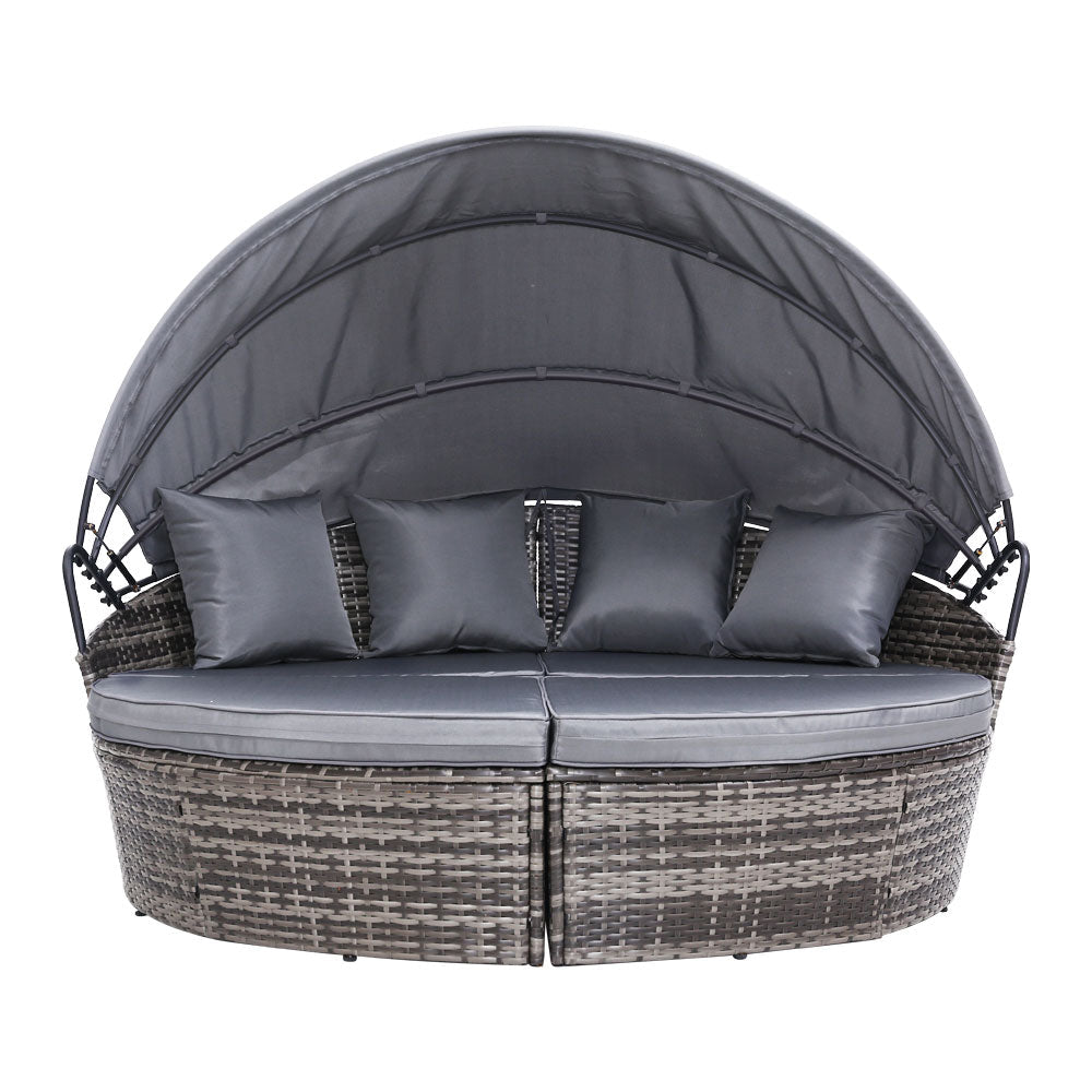 Gardeon Sun Lounge Setting Wicker Lounger Day Bed Outdoor Furniture Patio Grey - OZ Home Deals