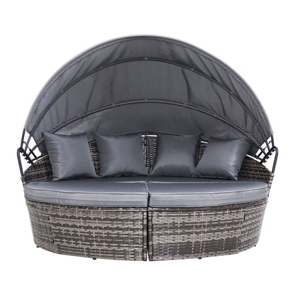 Gardeon Sun Lounge Setting Wicker Lounger Day Bed Outdoor Furniture Patio Grey - OZ Home Deals
