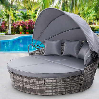Gardeon Sun Lounge Setting Wicker Lounger Day Bed Outdoor Furniture Patio Grey - OZ Home Deals
