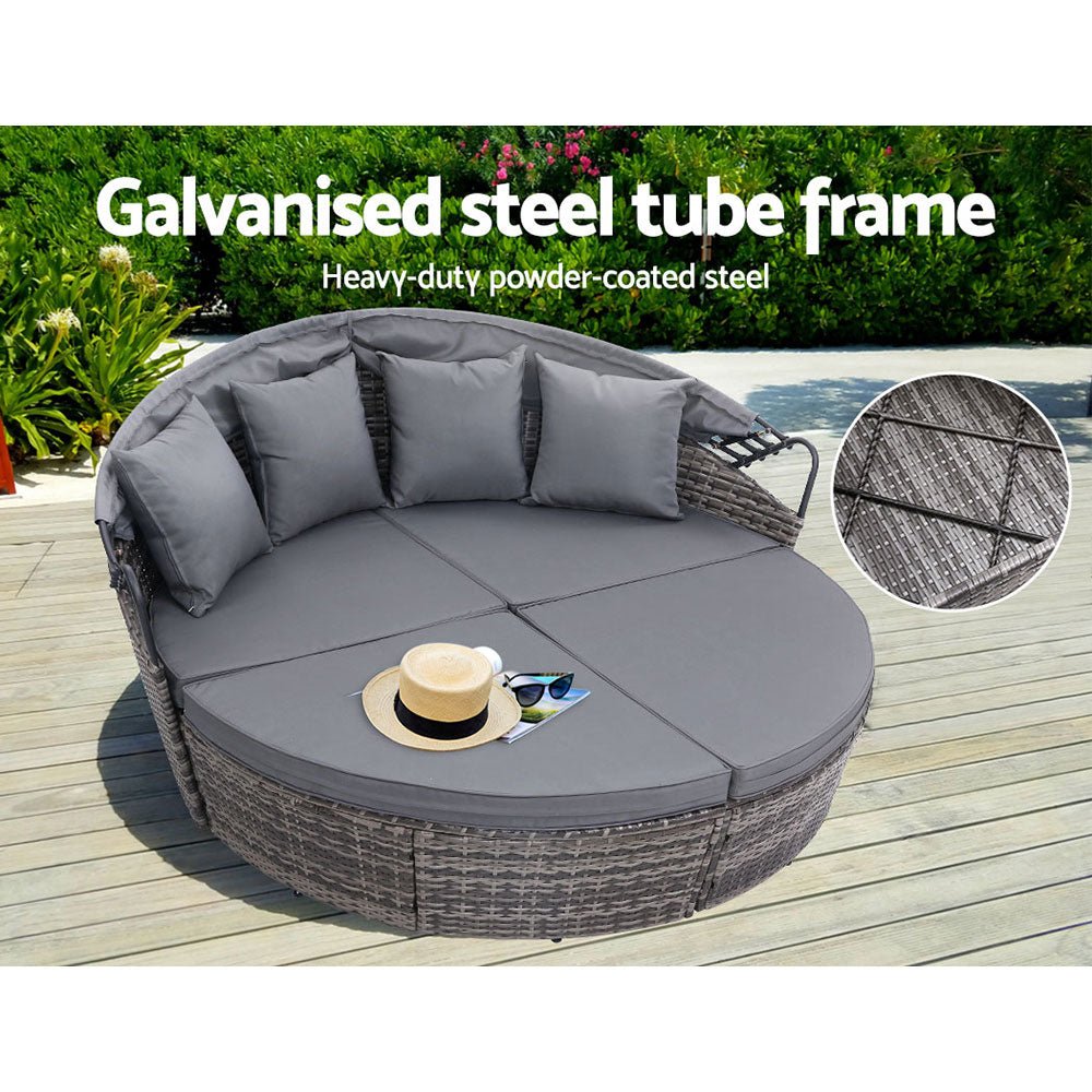 Gardeon Sun Lounge Setting Wicker Lounger Day Bed Outdoor Furniture Patio Grey - OZ Home Deals
