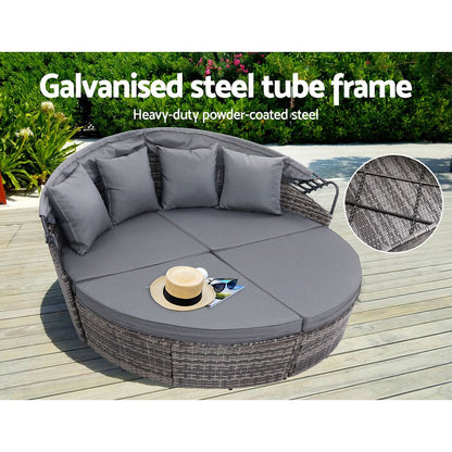 Gardeon Sun Lounge Setting Wicker Lounger Day Bed Outdoor Furniture Patio Grey - OZ Home Deals