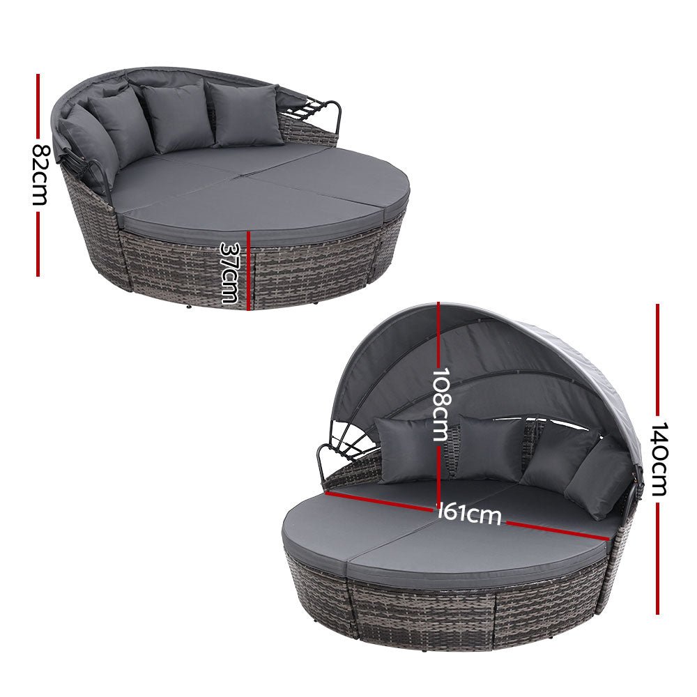 Gardeon Sun Lounge Setting Wicker Lounger Day Bed Outdoor Furniture Patio Grey - OZ Home Deals