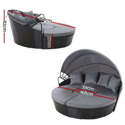 Gardeon Sun Lounge Setting Wicker Lounger Day Bed Patio Outdoor Furniture Black - OZ Home Deals