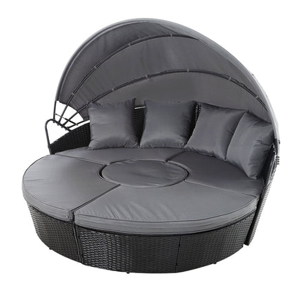 Gardeon Sun Lounge Setting Wicker Lounger Day Bed Patio Outdoor Furniture Black - OZ Home Deals