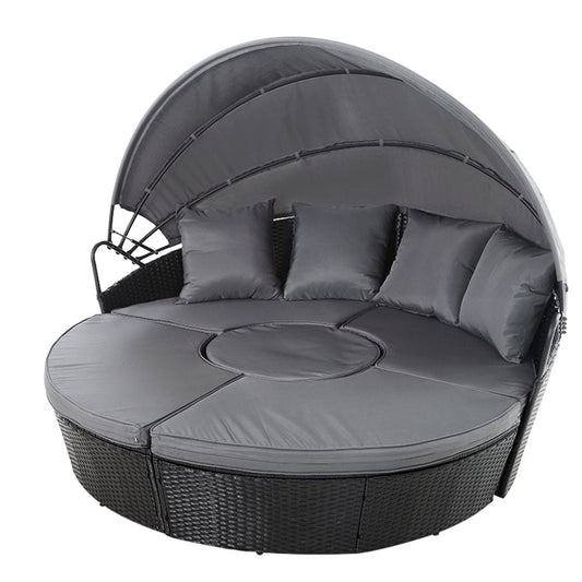 Gardeon Sun Lounge Setting Wicker Lounger Day Bed Patio Outdoor Furniture Black - OZ Home Deals