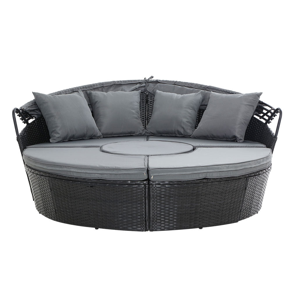 Gardeon Sun Lounge Setting Wicker Lounger Day Bed Patio Outdoor Furniture Black - OZ Home Deals