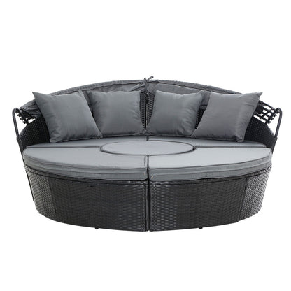 Gardeon Sun Lounge Setting Wicker Lounger Day Bed Patio Outdoor Furniture Black - OZ Home Deals