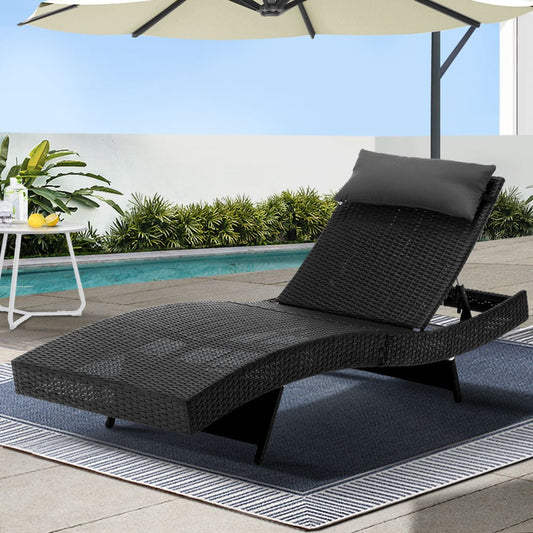 Gardeon Sun Lounge Wicker Lounger Outdoor Furniture Beach Chair Garden Adjustable Black - OZ Home Deals