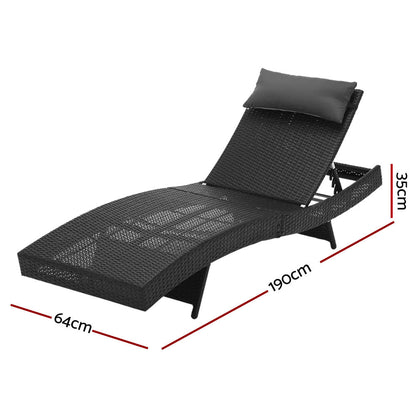 Gardeon Sun Lounge Wicker Lounger Outdoor Furniture Beach Chair Garden Adjustable Black - OZ Home Deals